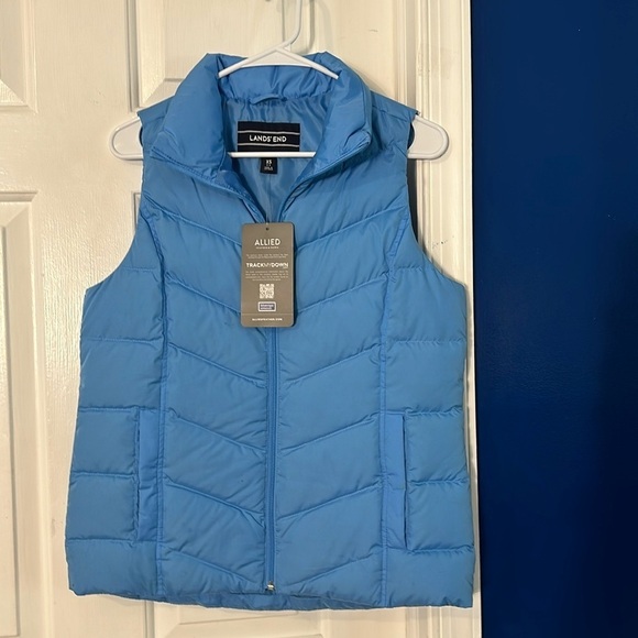 NWT Women’s Lands End Hyper Dry Allied Feather 600 Down Blue Zip Vest Size XS - Picture 1 of 7
